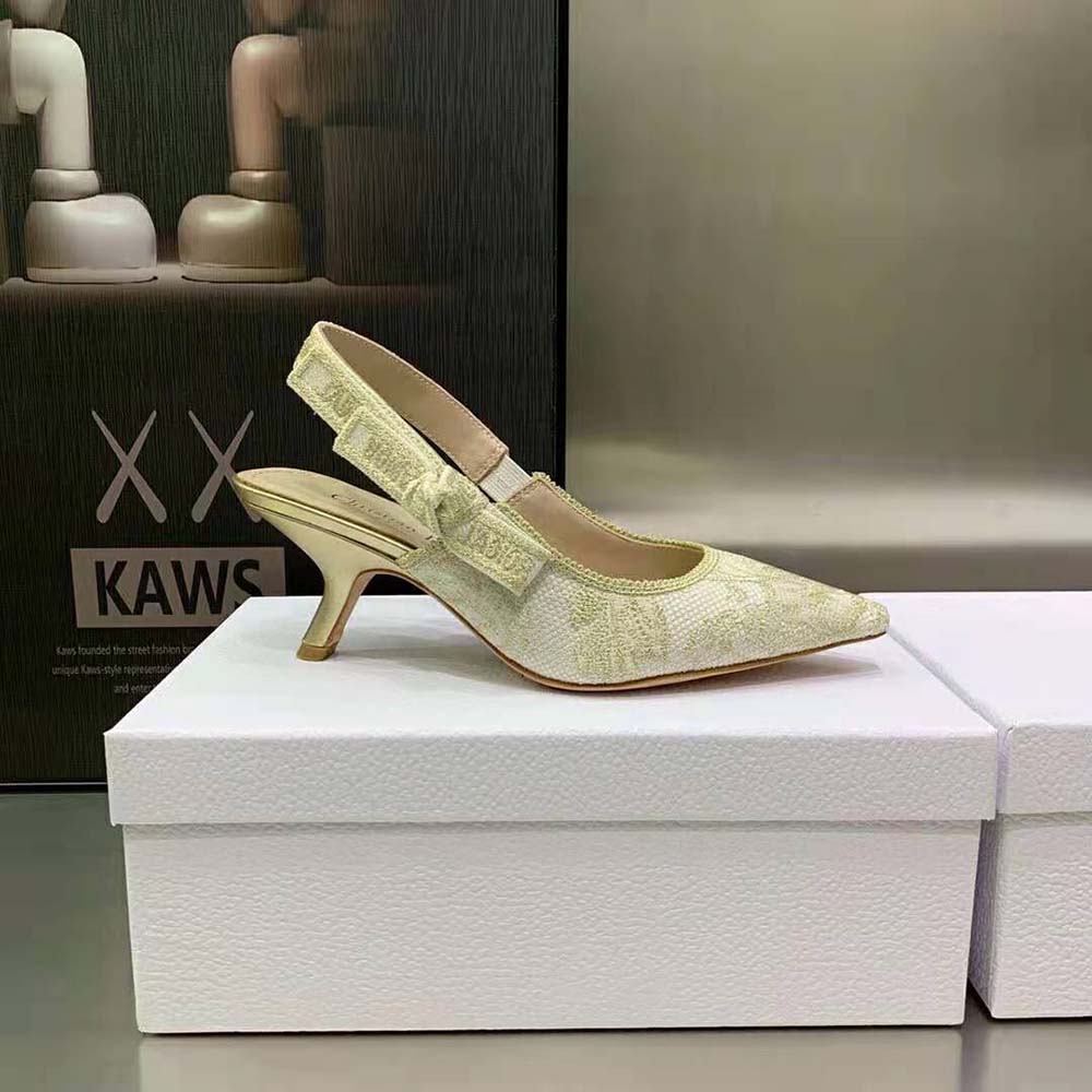 Dior Women J’Adior Slingback Pump Gold-Tone Cotton Embroidered - image 4