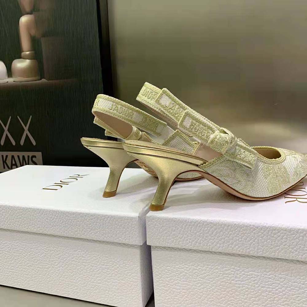 Dior Women J’Adior Slingback Pump Gold-Tone Cotton Embroidered - image 7