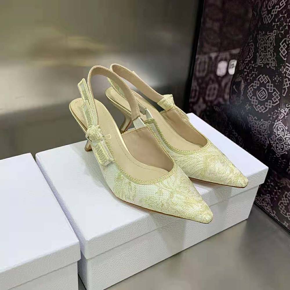 Dior Women J’Adior Slingback Pump Gold-Tone Cotton Embroidered - image 6