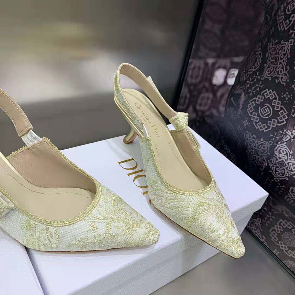 Dior Women J’Adior Slingback Pump Gold-Tone Cotton Embroidered - image 9