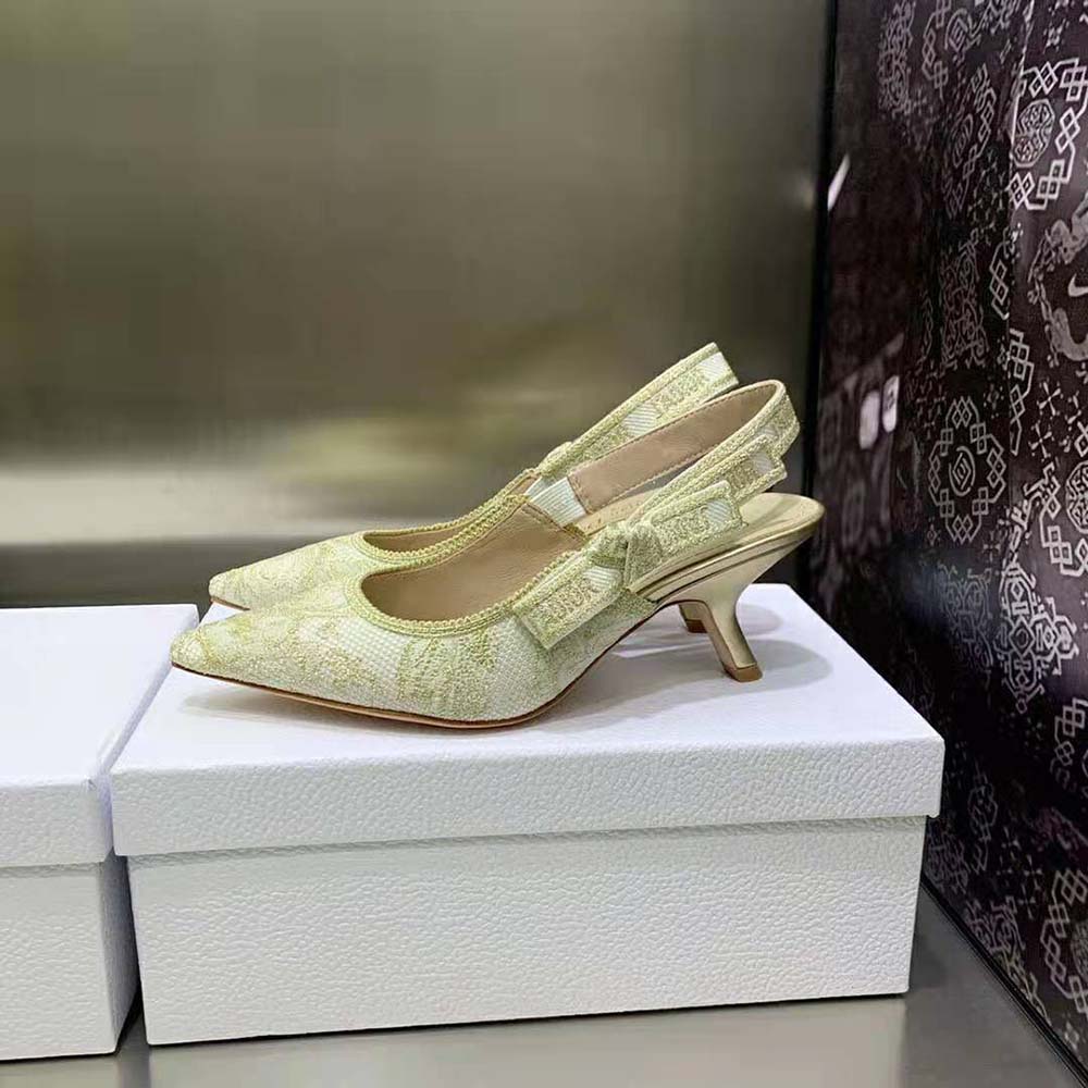 Dior Women J’Adior Slingback Pump Gold-Tone Cotton Embroidered - image 5