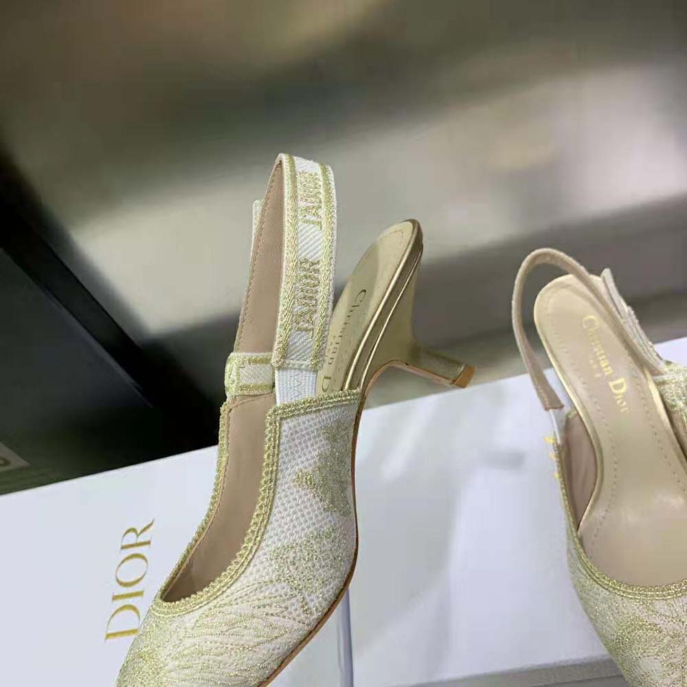 Dior Women J’Adior Slingback Pump Gold-Tone Cotton Embroidered - image 8