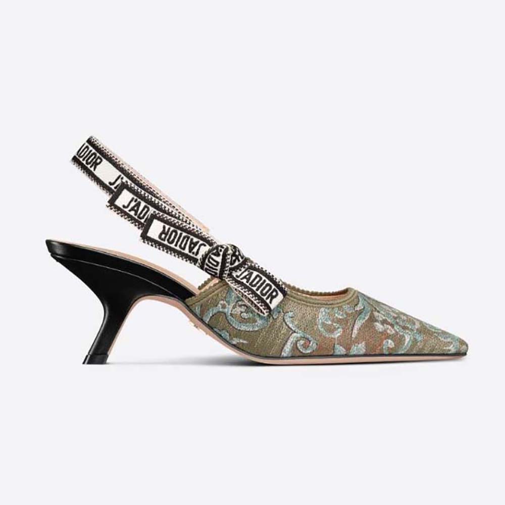 Side view of Dior Women J’Adior Slingback Pump Sky Blue brocart cotton