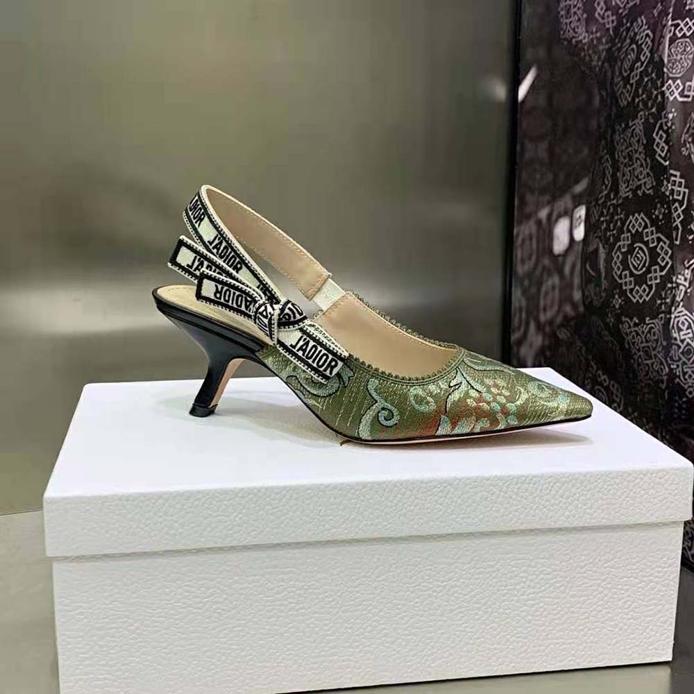 Dior Women J’Adior Slingback Pump Sky Blue Dior Brocart Embroidered Cotton with Gold-Tone Metallic Thread - image 5
