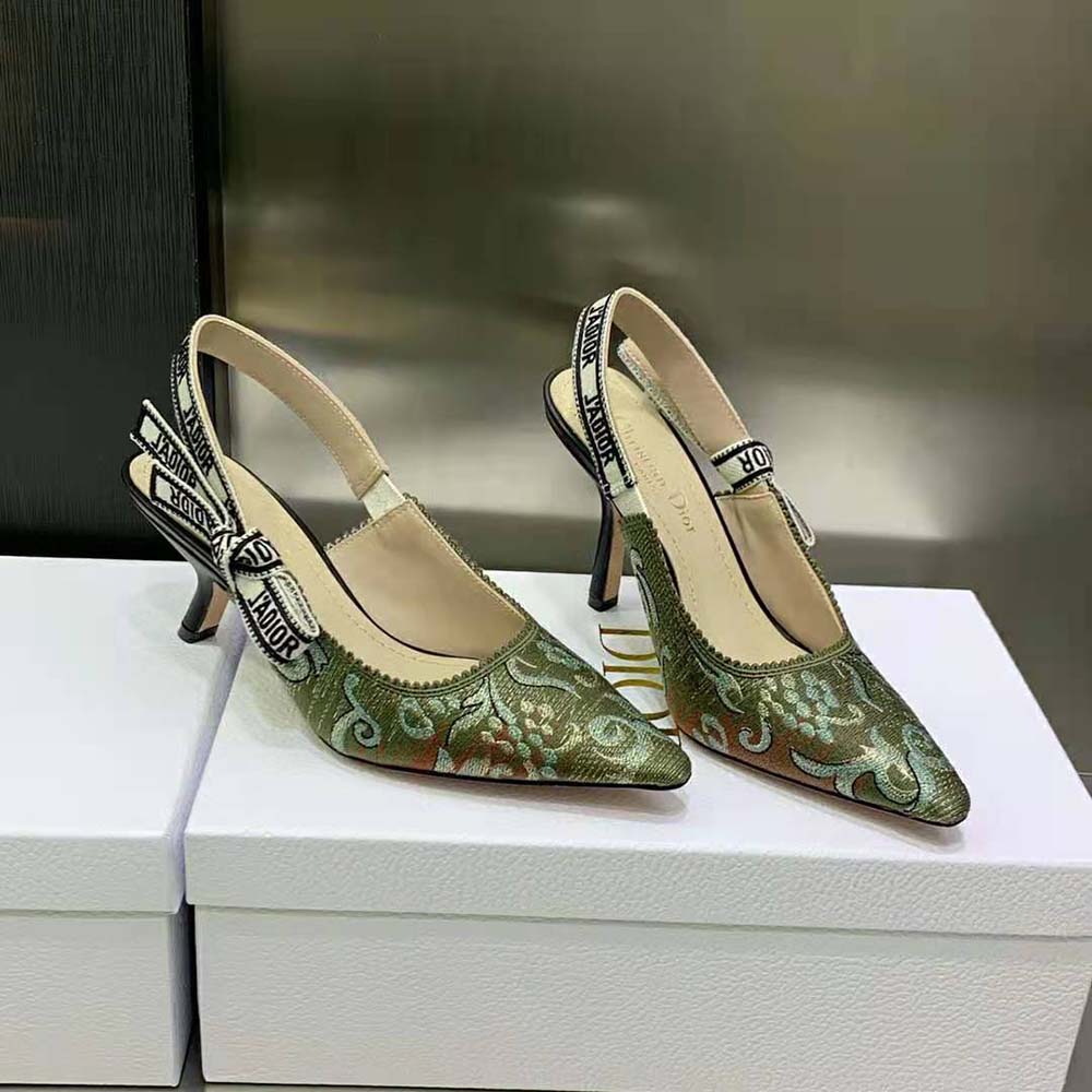 Rear angle showing adjustable slingback strap of Dior J’Adior pump