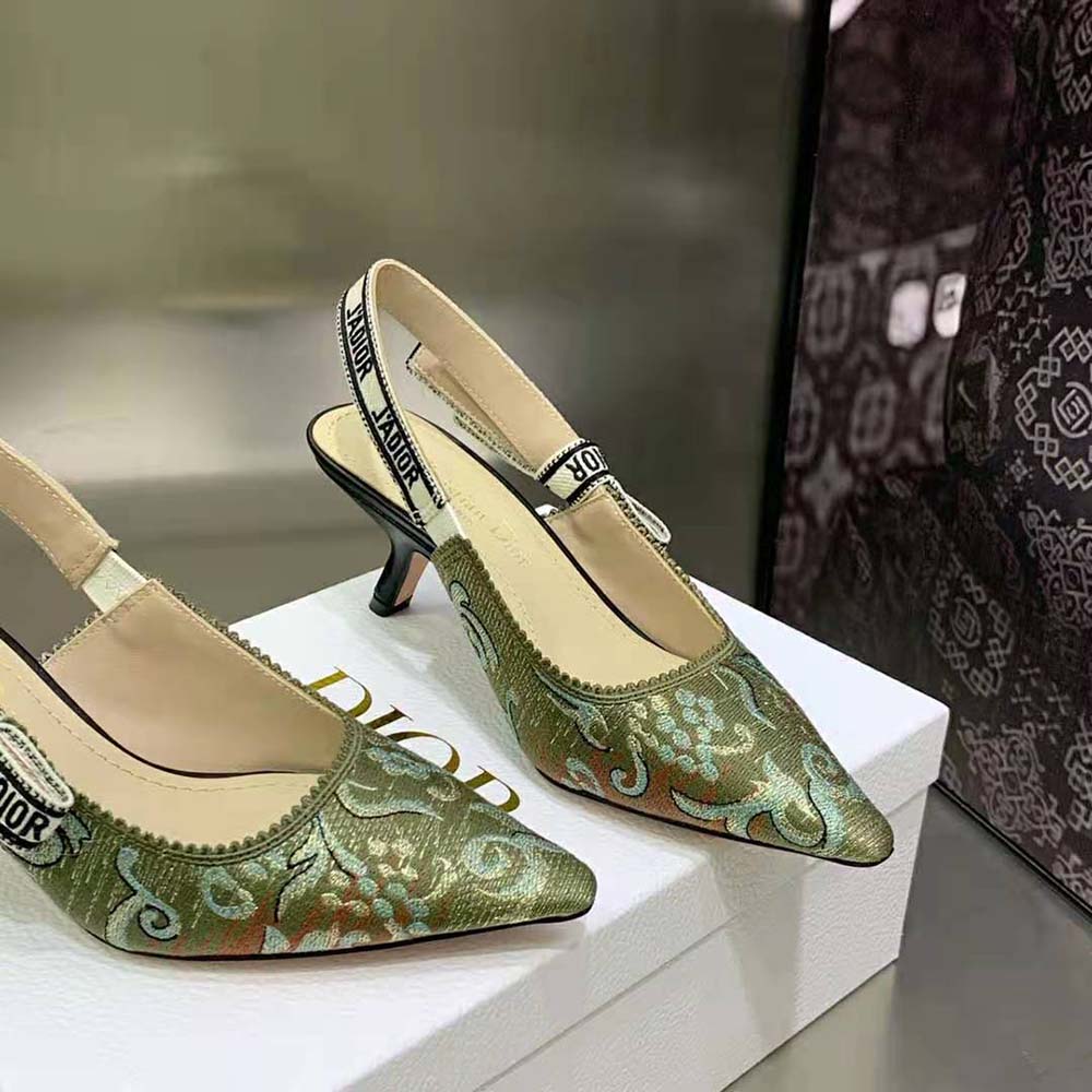 Dior Women J’Adior Slingback Pump Sky Blue Dior Brocart Embroidered Cotton with Gold-Tone Metallic Thread - image 7