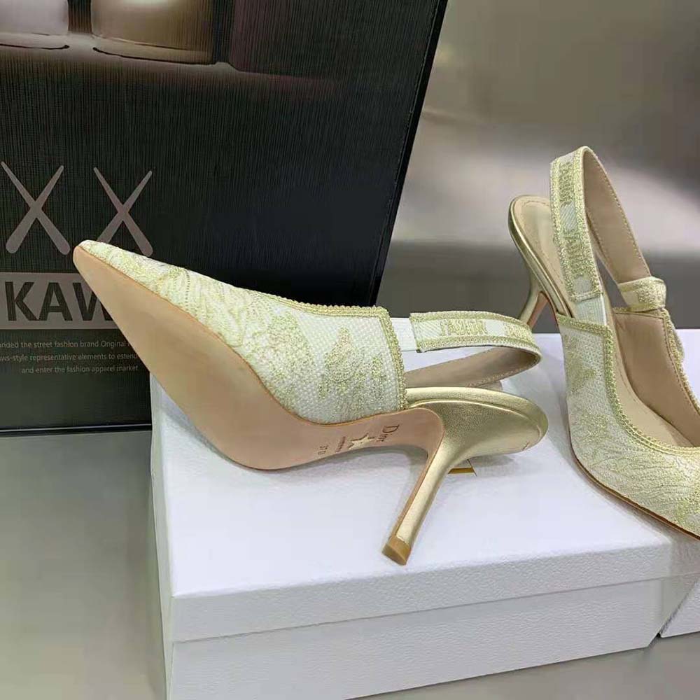 Dior Women J’Adior Slingback Pump White and Gold-Tone Cotton Embroidered - image 10