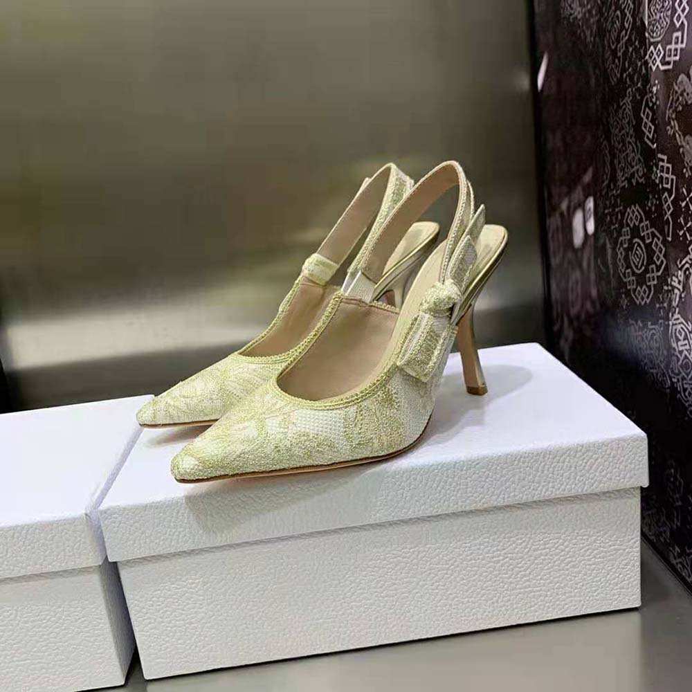 Dior Women J’Adior Slingback Pump White and Gold-Tone Cotton Embroidered - image 4