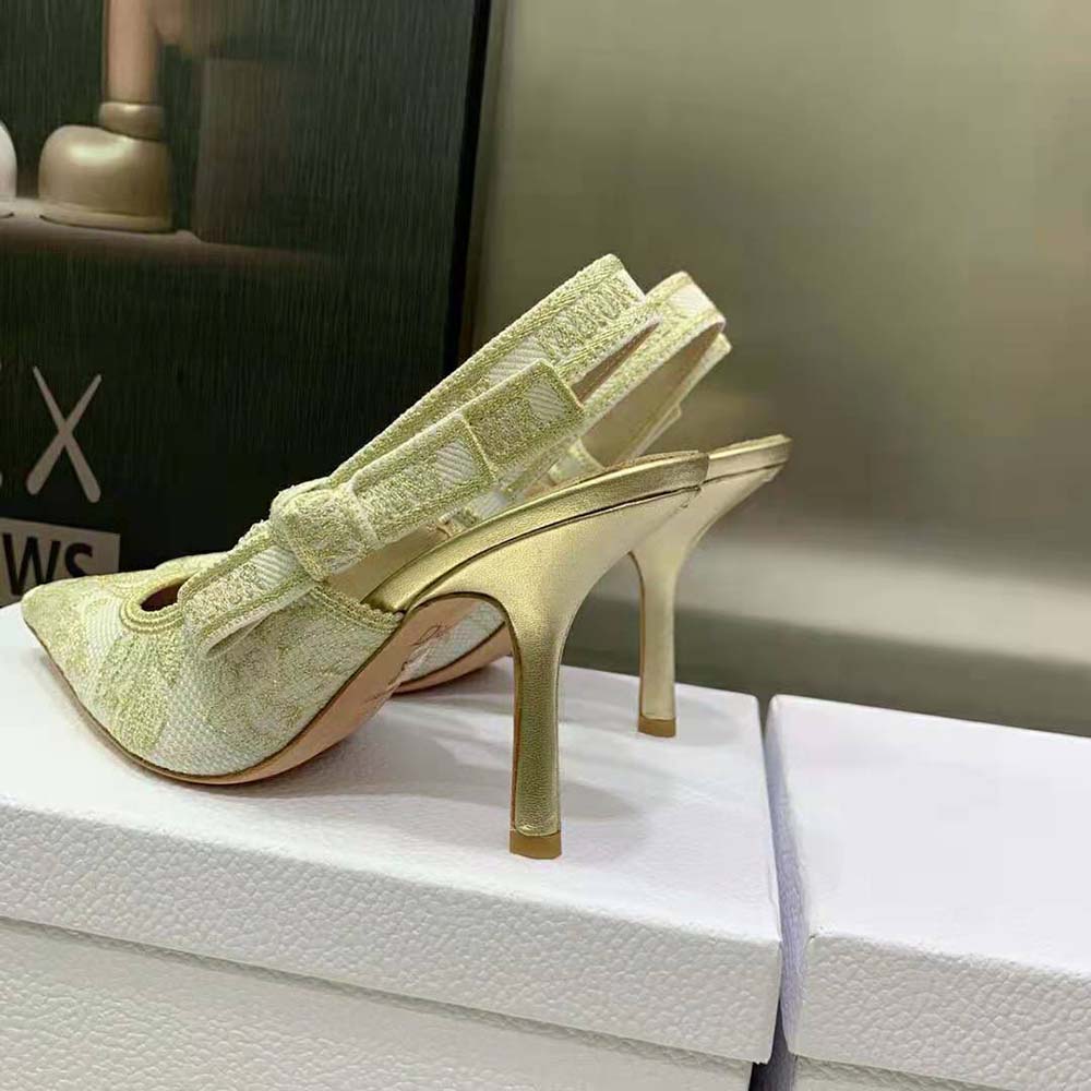 Dior Women J’Adior Slingback Pump White and Gold-Tone Cotton Embroidered - image 8