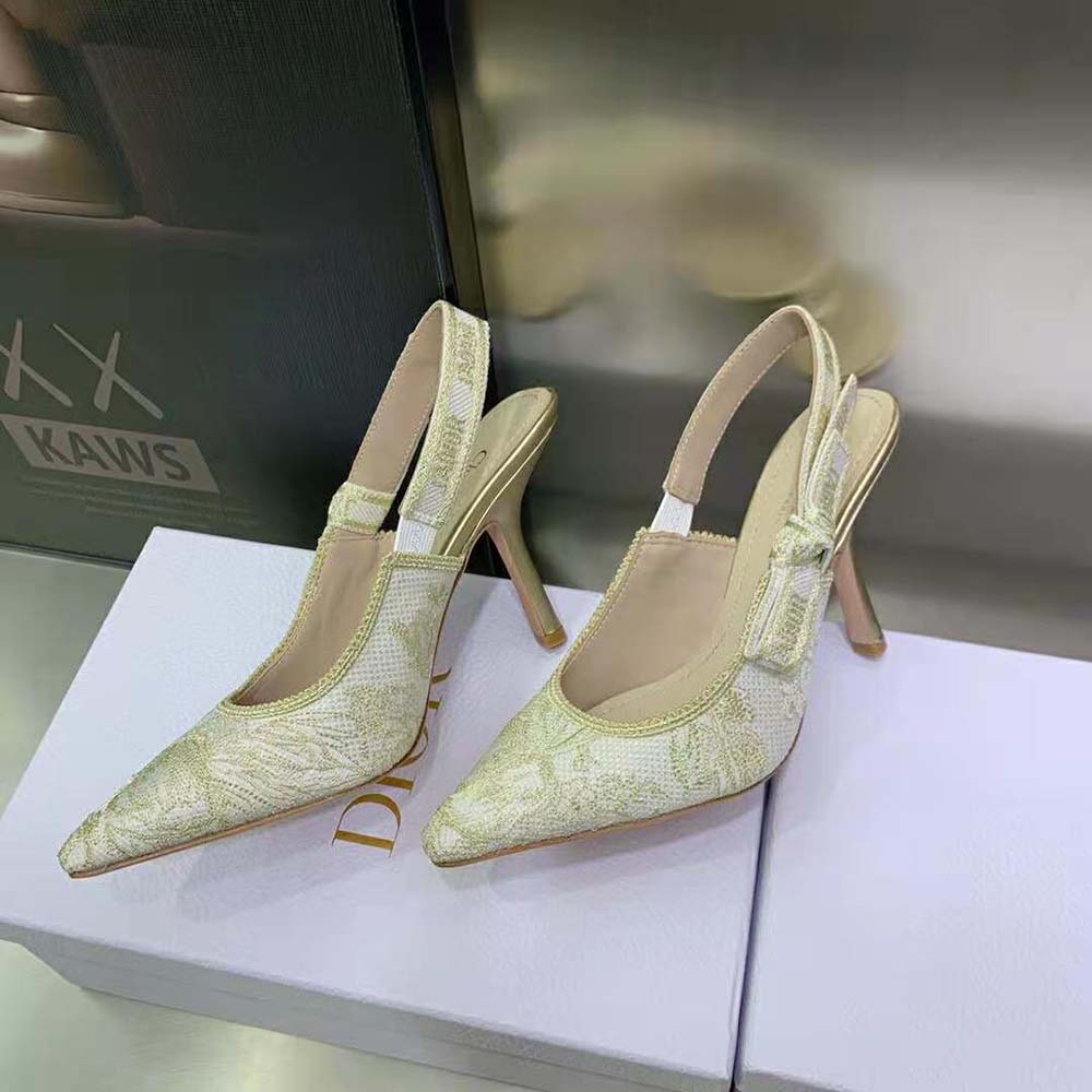 Dior Women J’Adior Slingback Pump White and Gold-Tone Cotton Embroidered - image 6