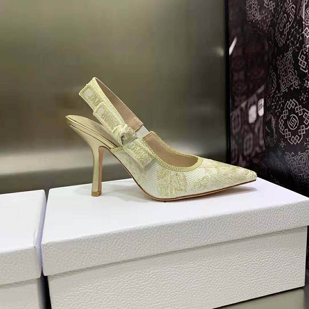 Dior Women J’Adior Slingback Pump White and Gold-Tone Cotton Embroidered - image 7