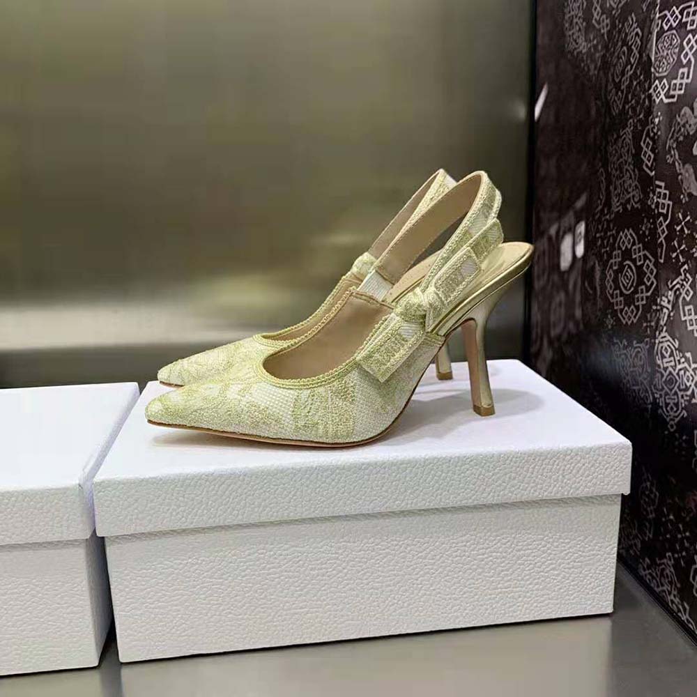 Dior Women J’Adior Slingback Pump White and Gold-Tone Cotton Embroidered - image 5