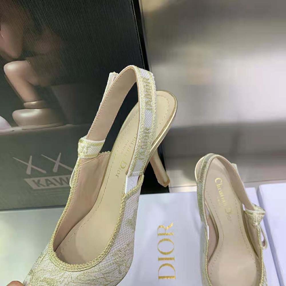 Dior Women J’Adior Slingback Pump White and Gold-Tone Cotton Embroidered - image 9
