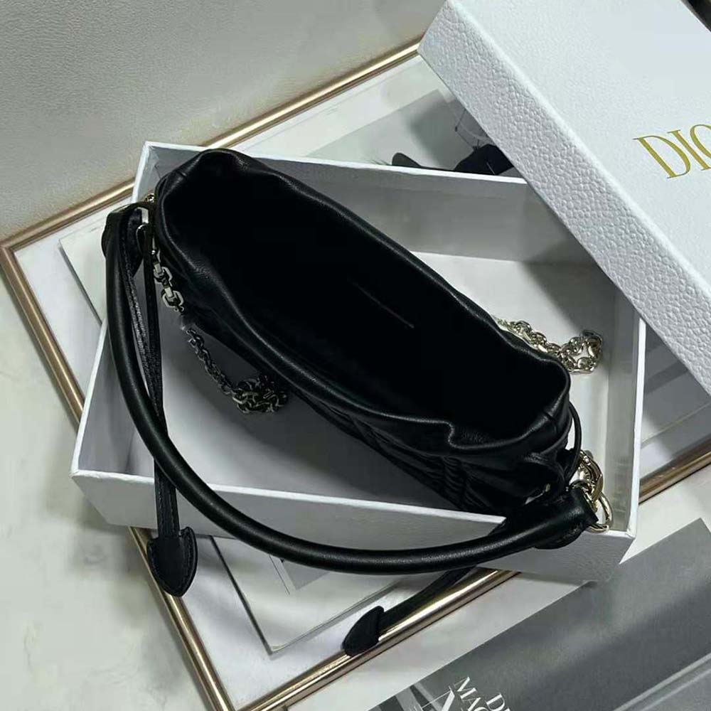 Dior Women Lady Dior Top Handle Drawstring Mini Bag Black Cannage Lambskin - image 6