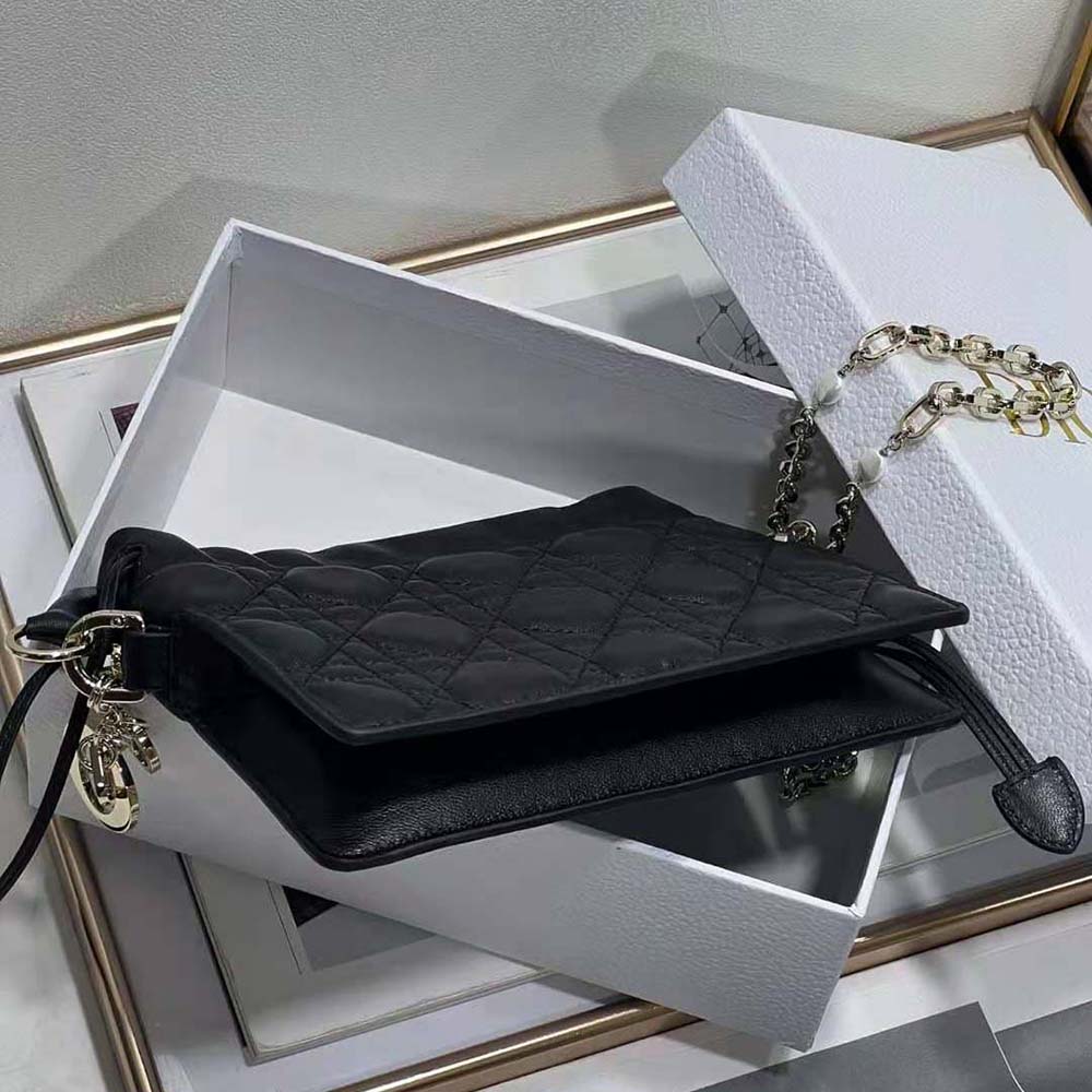 Dior Women Lady Dior Top Handle Drawstring Mini Bag Black Cannage Lambskin - image 5