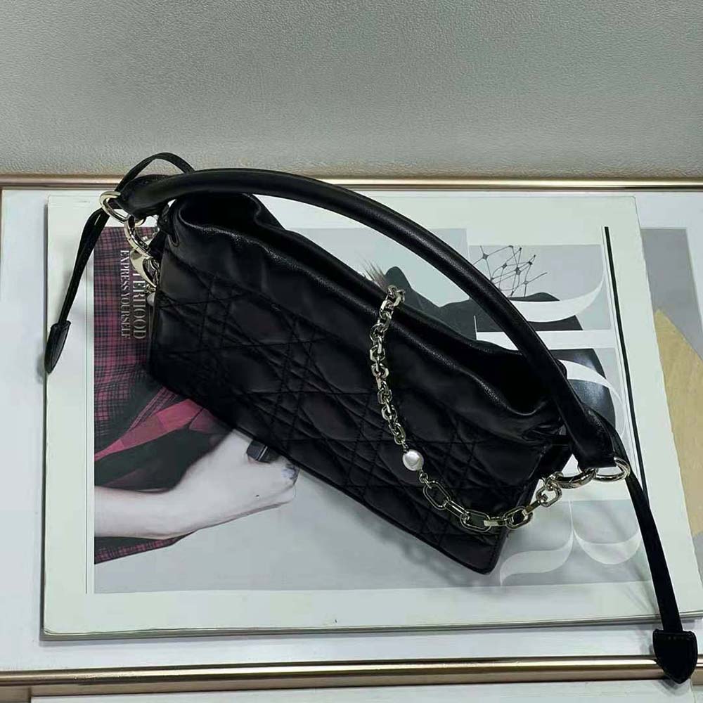 Dior Women Lady Dior Top Handle Drawstring Mini Bag Black Cannage Lambskin - image 7