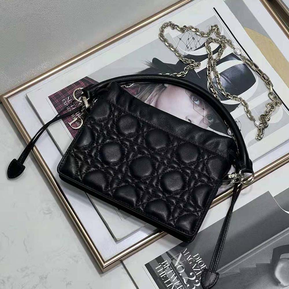 Dior Women Lady Dior Top Handle Drawstring Mini Bag Black Cannage Lambskin - image 4