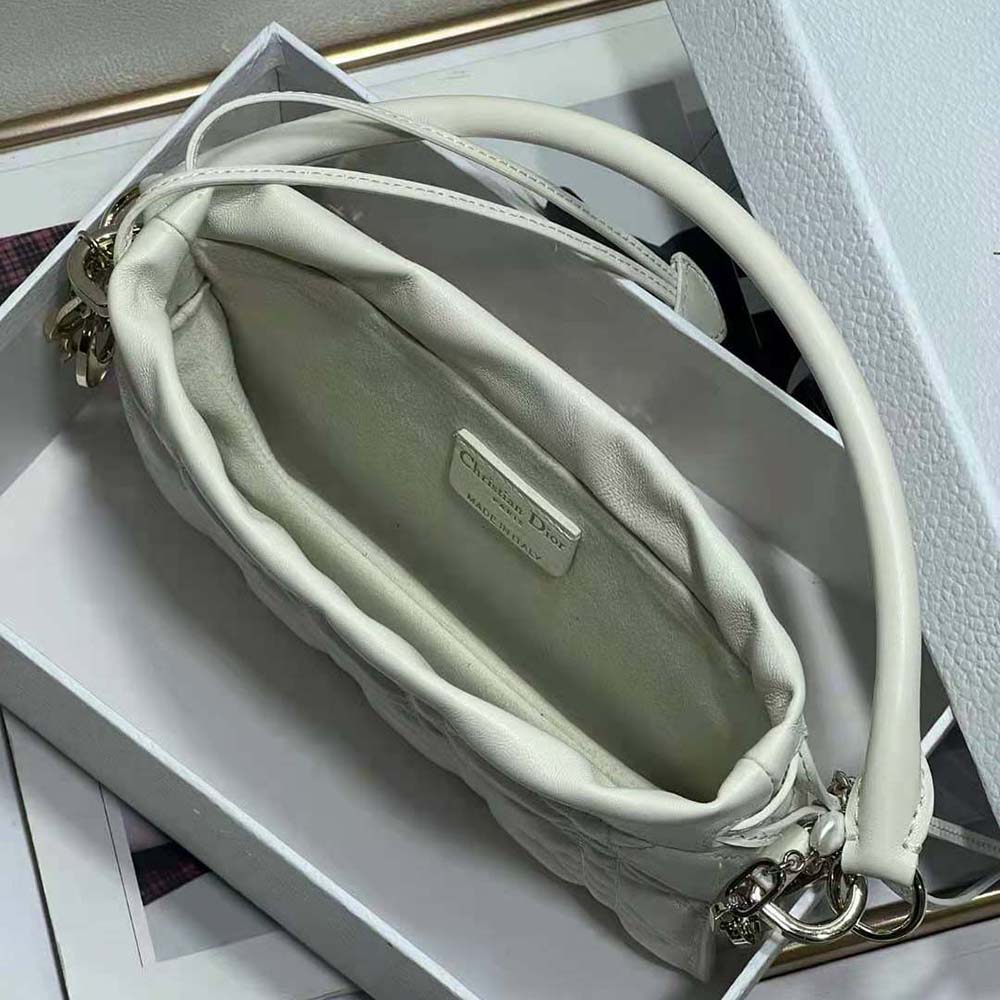 Dior Women Lady Dior Top Handle Drawstring Mini Bag Latte Cannage Lambskin - image 7
