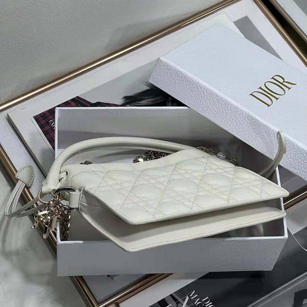 Dior Women Lady Dior Top Handle Drawstring Mini Bag Latte Cannage Lambskin - image 5