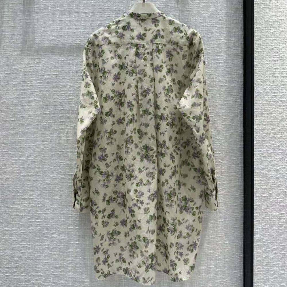 Side angle showing flow and buttons on Dior Women Long Blouse Multicolor Cotton Voile