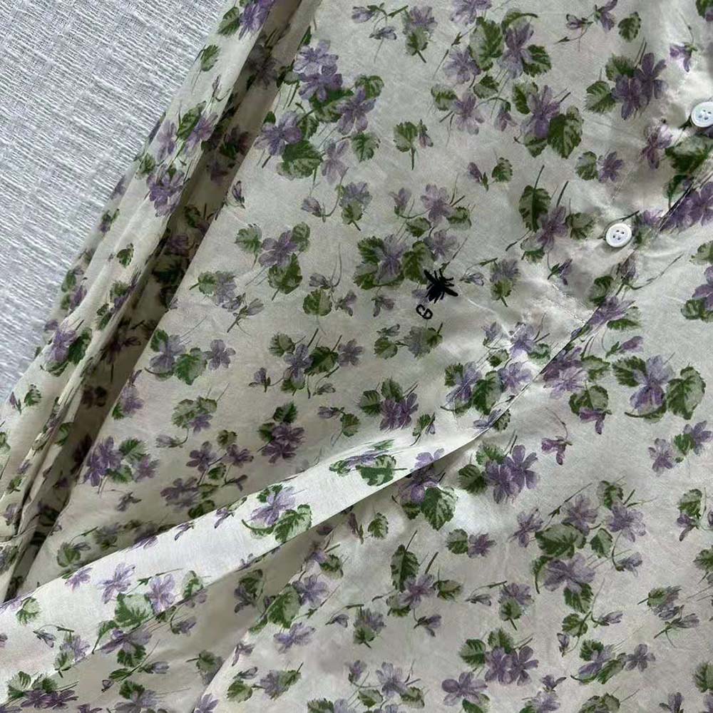 Dior Women Long Blouse Multicolor Cotton Voile with Violets Motif - image 9