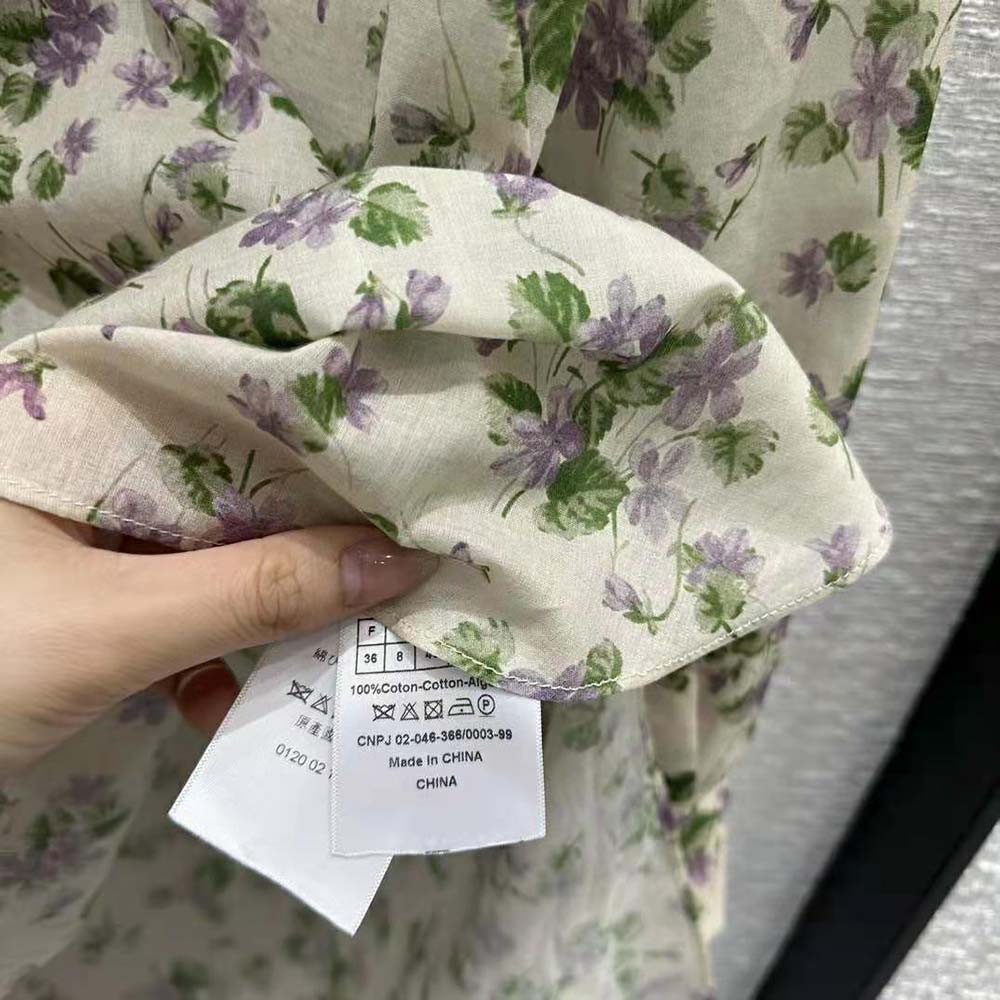 Dior Women Long Blouse Multicolor Cotton Voile with Violets Motif - image 10