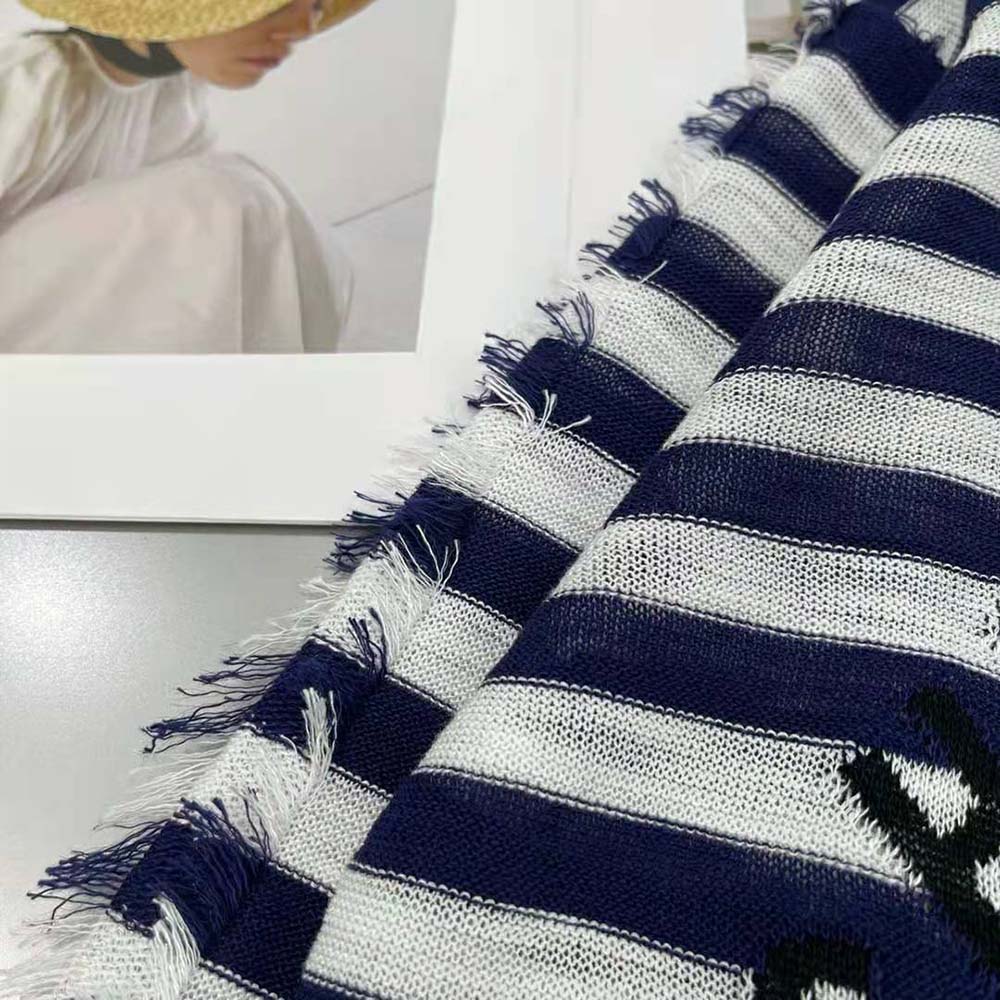 Dior Women Marinière Sweater Navy Blue and White Linen Cashmere and Silk Knit with Signature - image 9