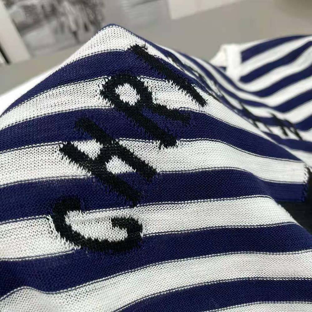 Dior Women Marinière Sweater Navy Blue and White Linen Cashmere and Silk Knit with Signature - image 7