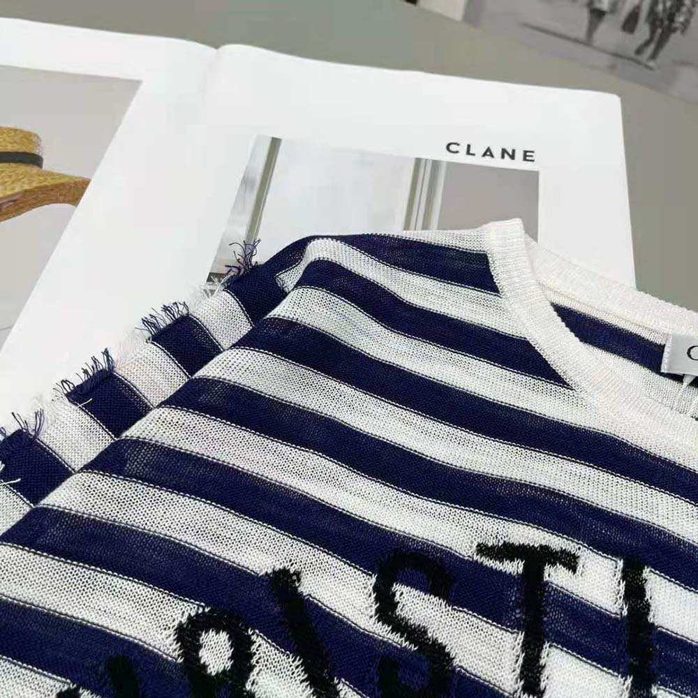 Dior Women Marinière Sweater Navy Blue and White Linen Cashmere and Silk Knit with Signature - image 6