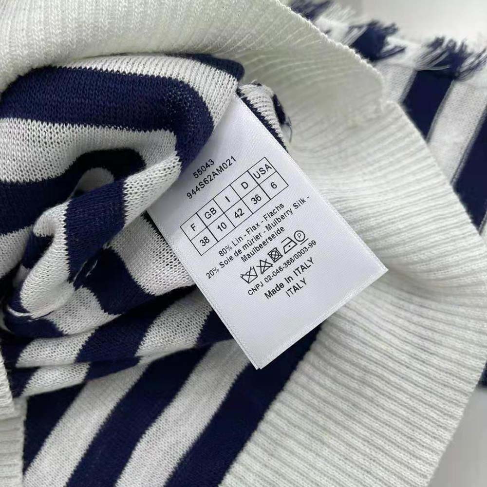 Dior Women Marinière Sweater Navy Blue and White Linen Cashmere and Silk Knit with Signature - image 10