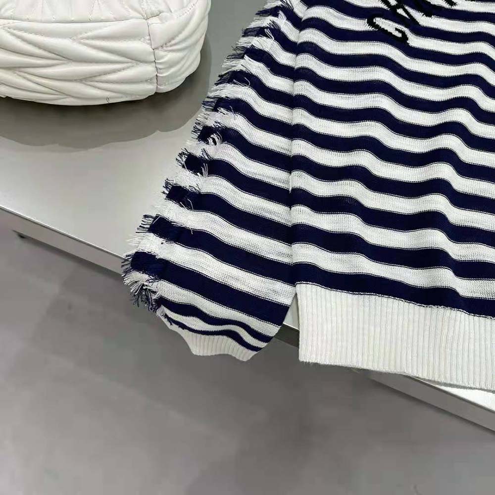 Dior Women Marinière Sweater Navy Blue and White Linen Cashmere and Silk Knit with Signature - image 8