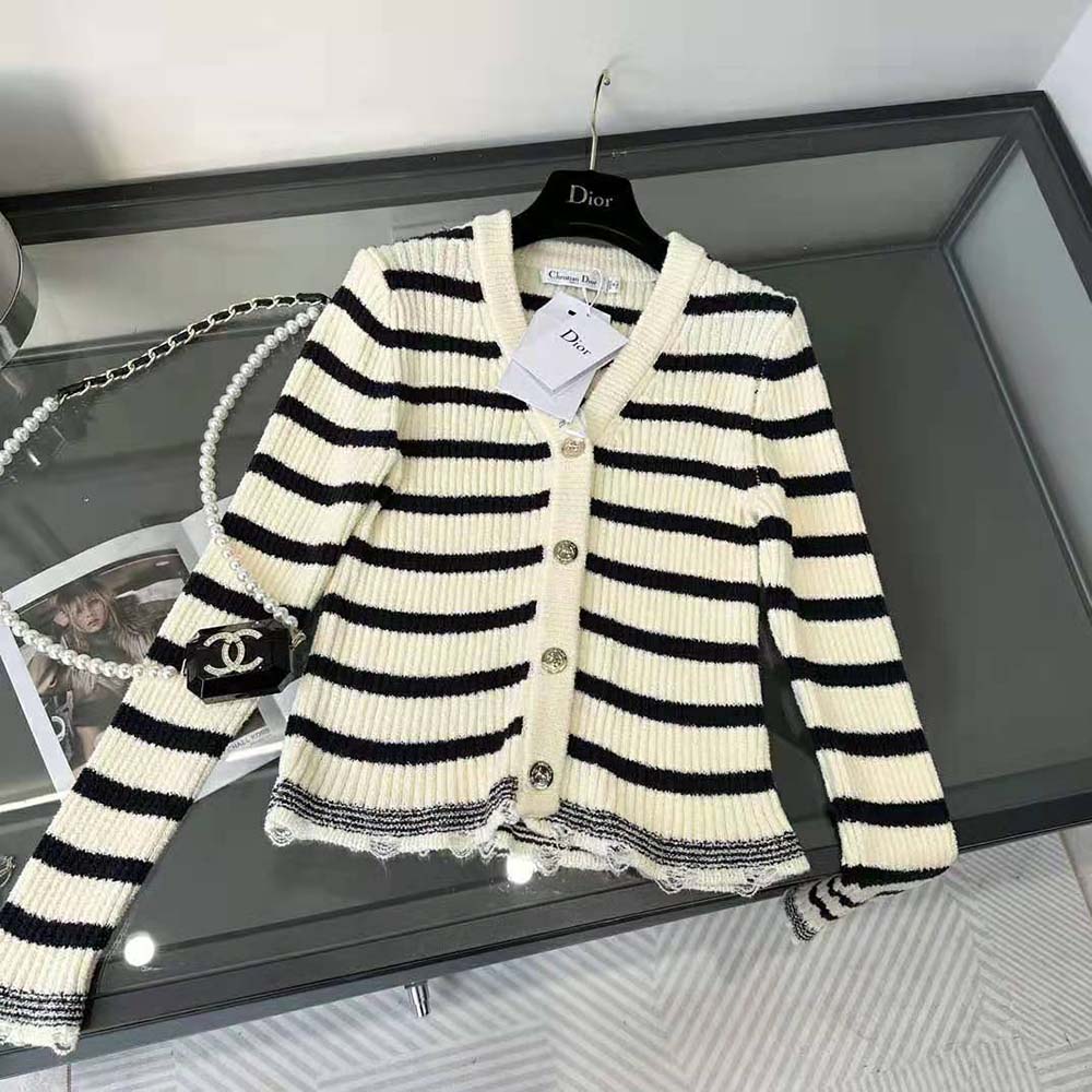 Close-up of signature marinière stripe on Dior Women Marinière Twin-Set
