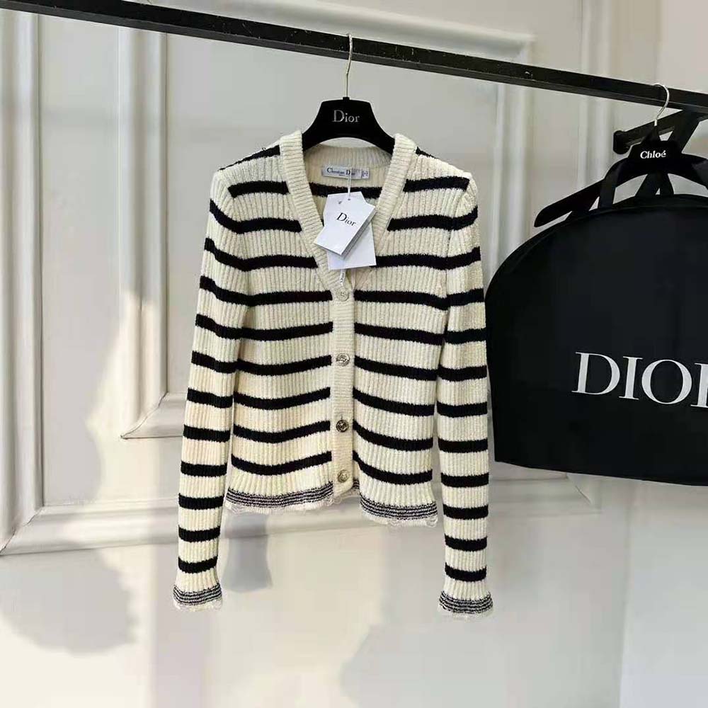 Dior Women Marinière Twin-Set Ecru and Navy Blue Cotton Knit - image 5