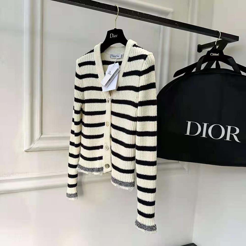 Dior Women Marinière Twin-Set Ecru and Navy Blue Cotton Knit - image 7