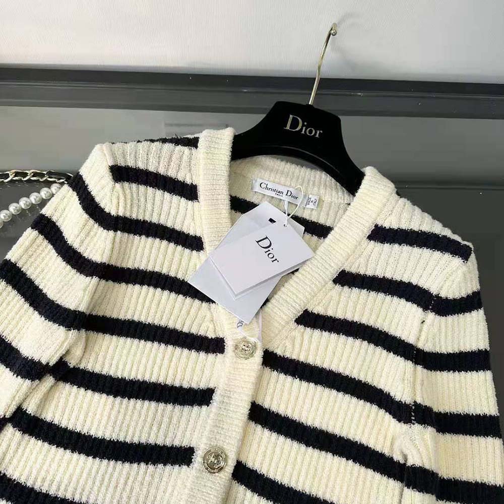 Dior Women Marinière Twin-Set Ecru and Navy Blue Cotton Knit - image 8