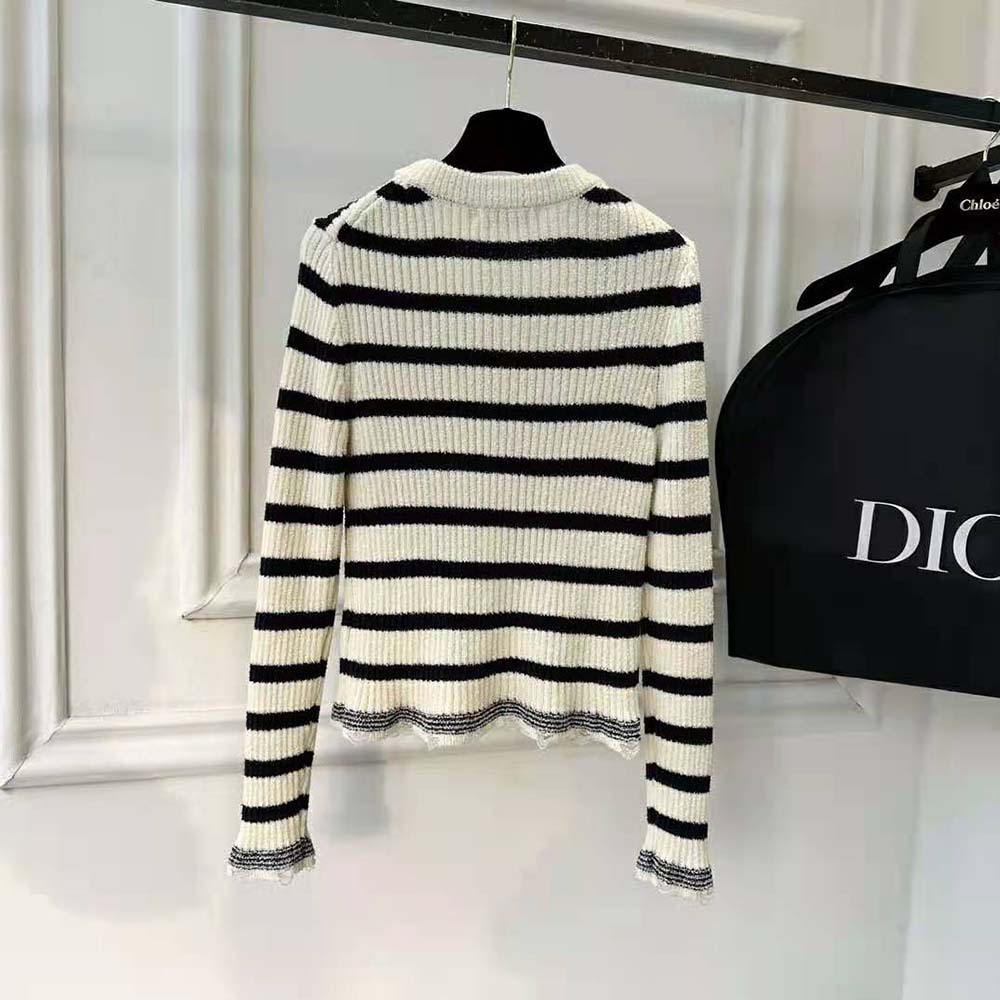 Dior Women Marinière Twin-Set Ecru and Navy Blue Cotton Knit - image 6