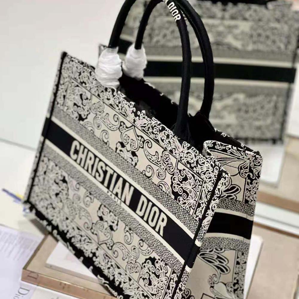 Dior Women Medium Dior Book Tote White and Black Dior Bandana Embroidery - image 8
