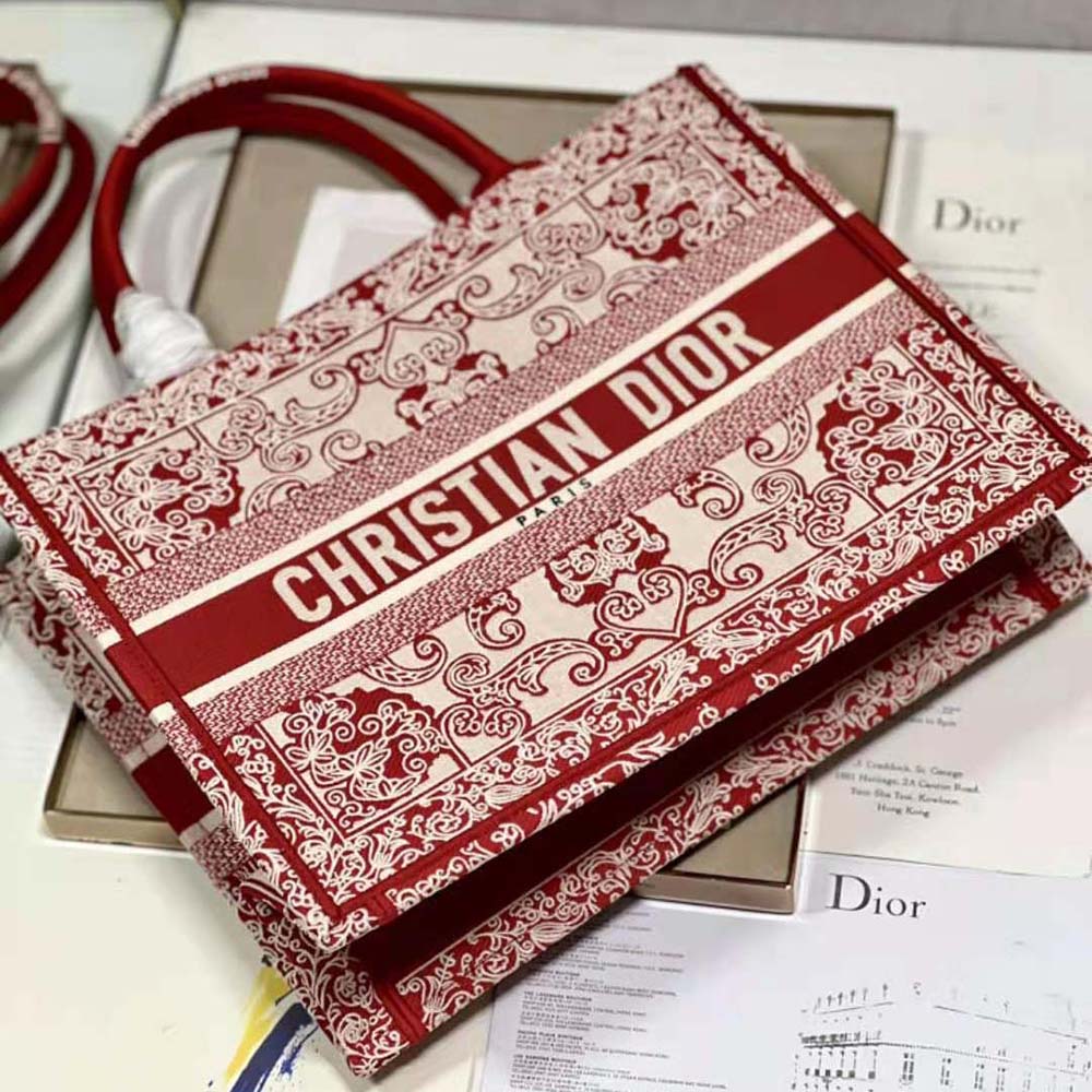 Dior Women Medium Dior Book Tote White and Red Dior Bandana Embroidery - image 6