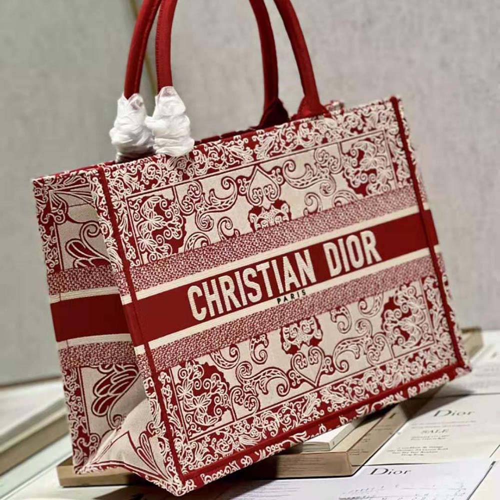 Dior Women Medium Dior Book Tote White and Red Dior Bandana Embroidery - image 4