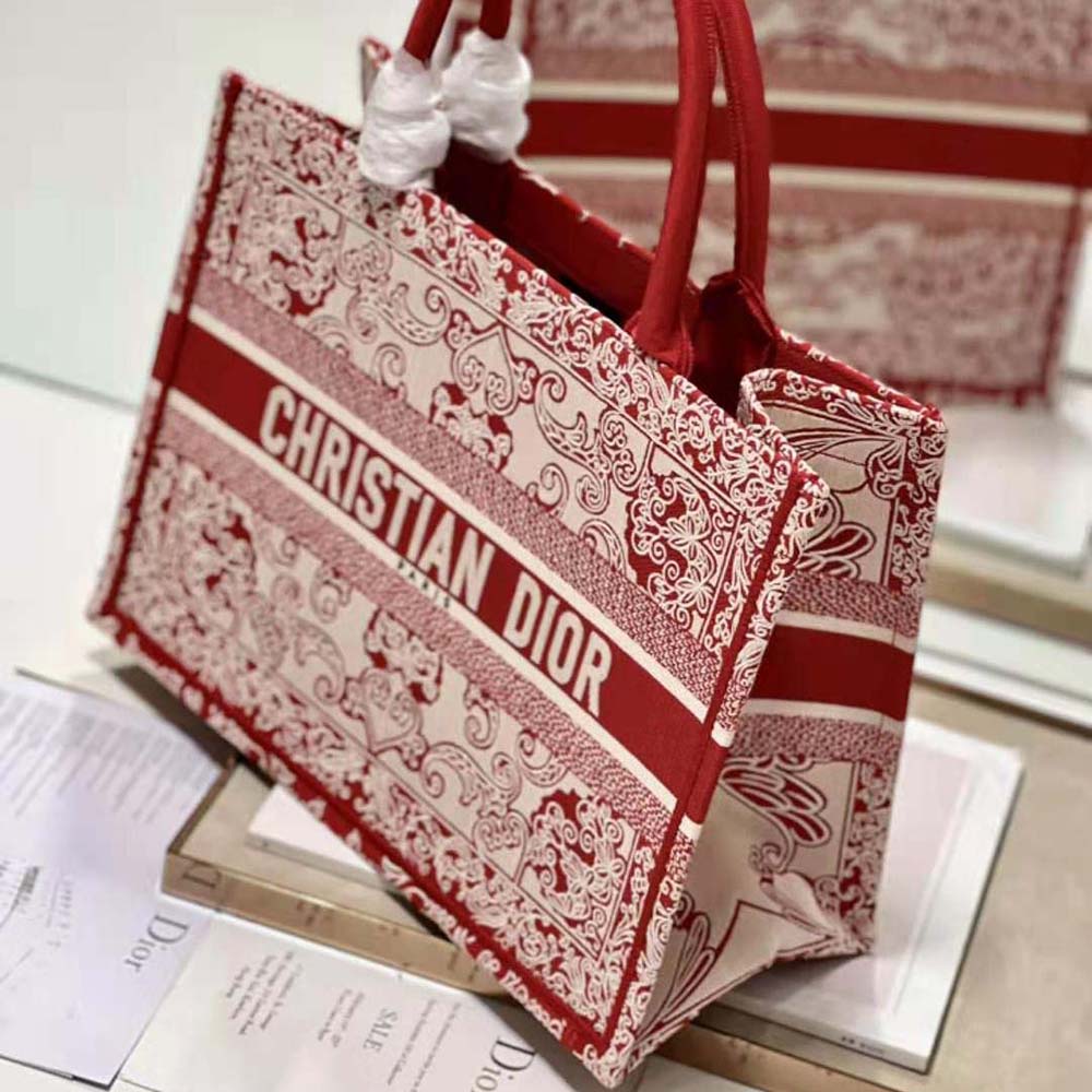 Dior Women Medium Dior Book Tote White and Red Dior Bandana Embroidery - image 8