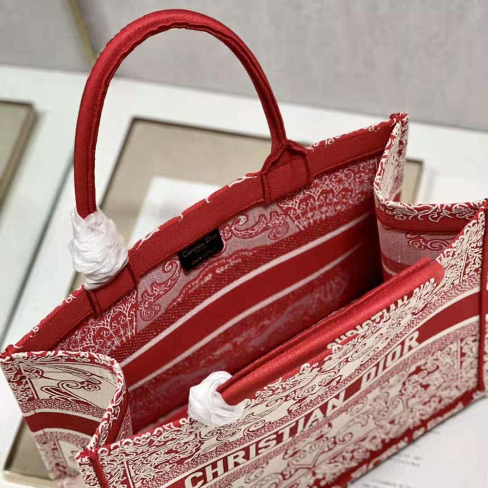 Dior Women Medium Dior Book Tote White and Red Dior Bandana Embroidery - image 9