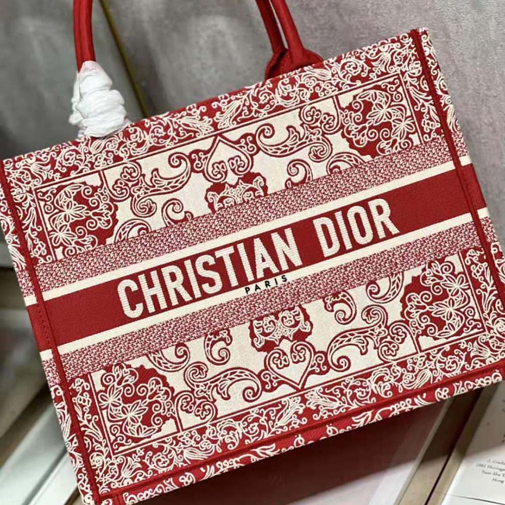 Dior Women Medium Dior Book Tote White and Red Dior Bandana Embroidery - image 7