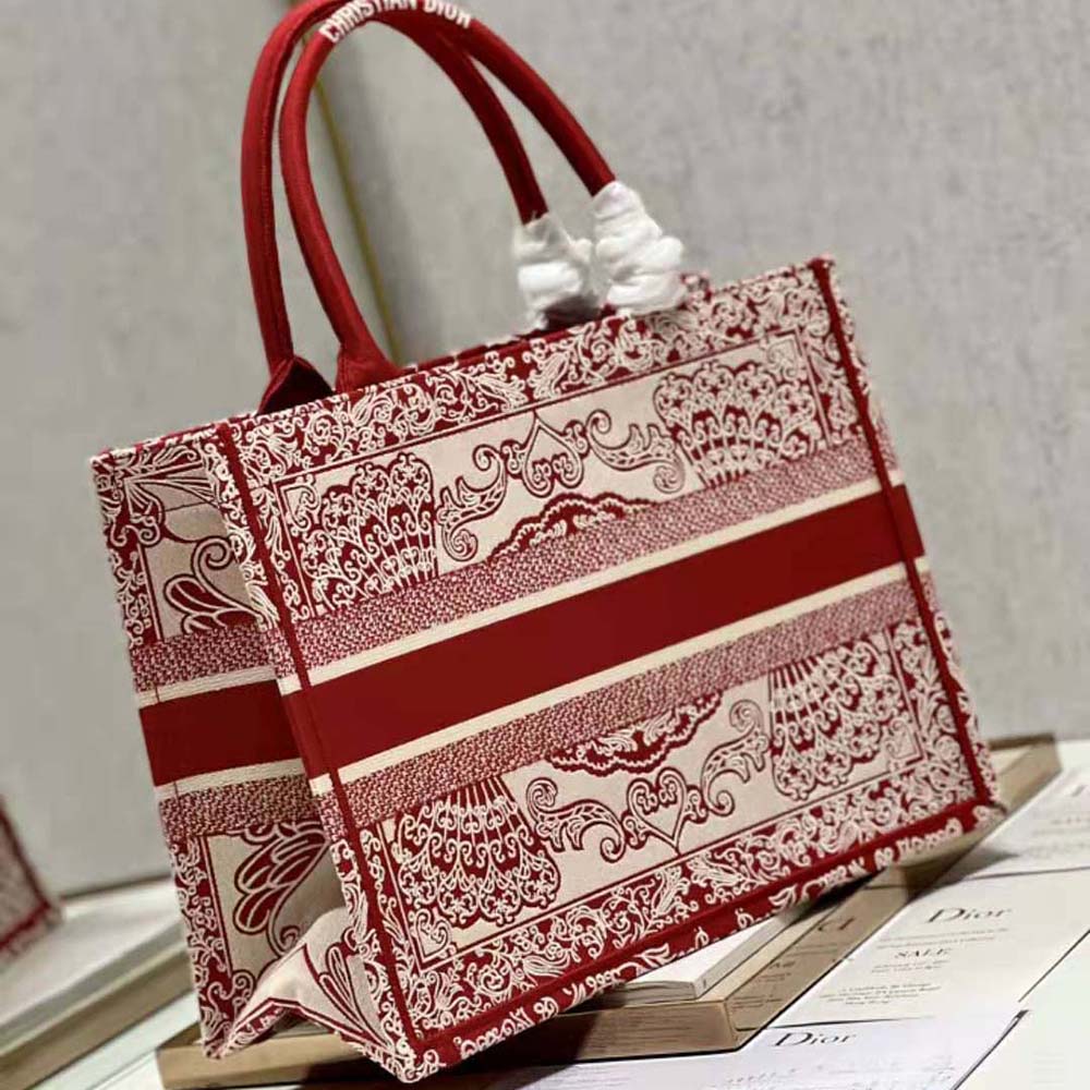 Dior Women Medium Dior Book Tote White and Red Dior Bandana Embroidery - image 5