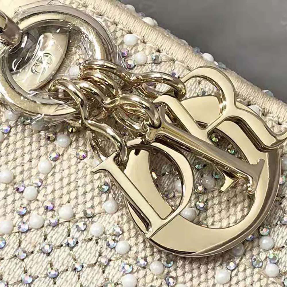 Dior Women Micro Lady Dior Bag Beige Canvas Embroidered with Metallic Thread Beads and Multicolor Crystals - image 9