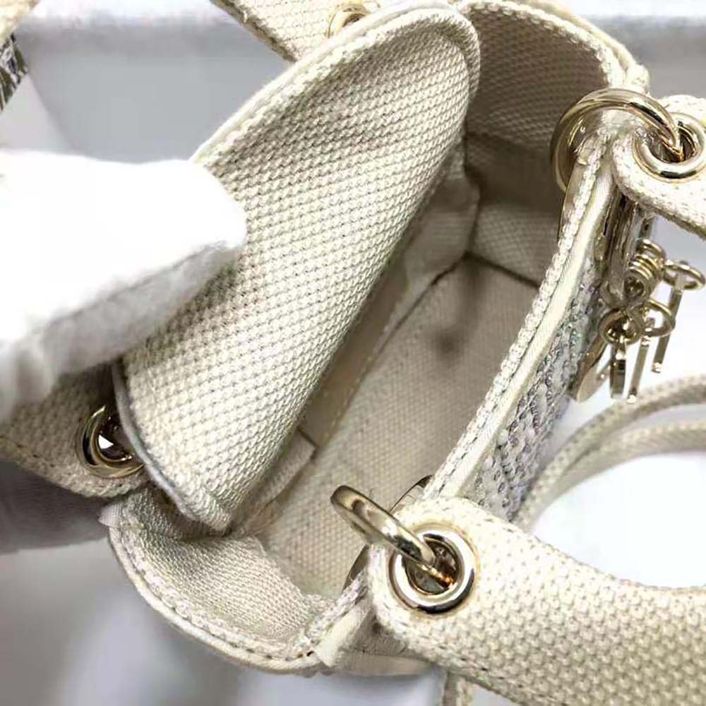 Dior Women Micro Lady Dior Bag Beige Canvas Embroidered with Metallic Thread Beads and Multicolor Crystals - image 7
