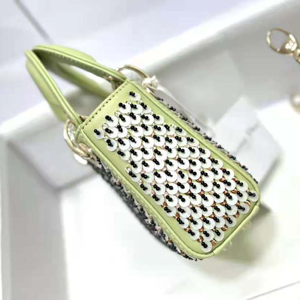Dior Women Micro Lady Dior Bag Sage Green Embroidered Calfskin with Multicolor Sequins - image 4