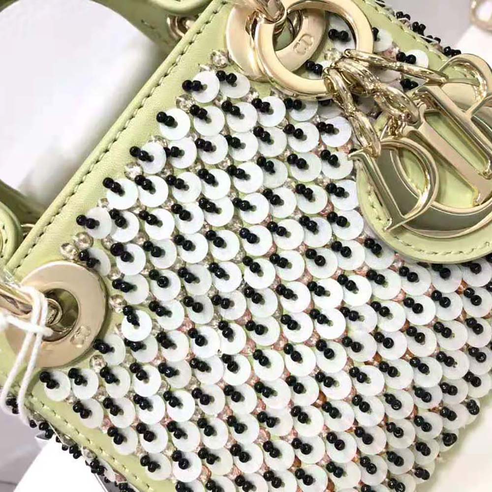 Dior Women Micro Lady Dior Bag Sage Green Embroidered Calfskin with Multicolor Sequins - image 9