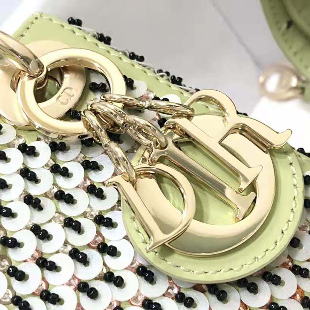 Dior Women Micro Lady Dior Bag Sage Green Embroidered Calfskin with Multicolor Sequins - image 8