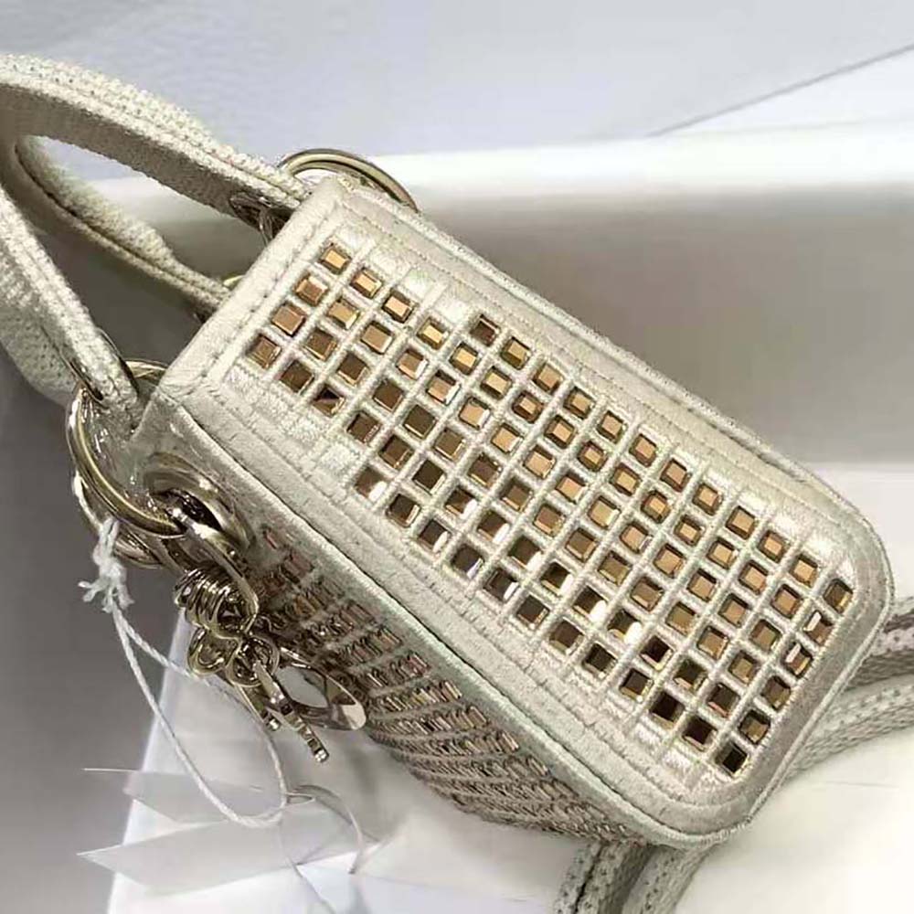 Dior Women Mini Lady Dior Bag Square Embroidery Set with White Multicolor Strass - image 4