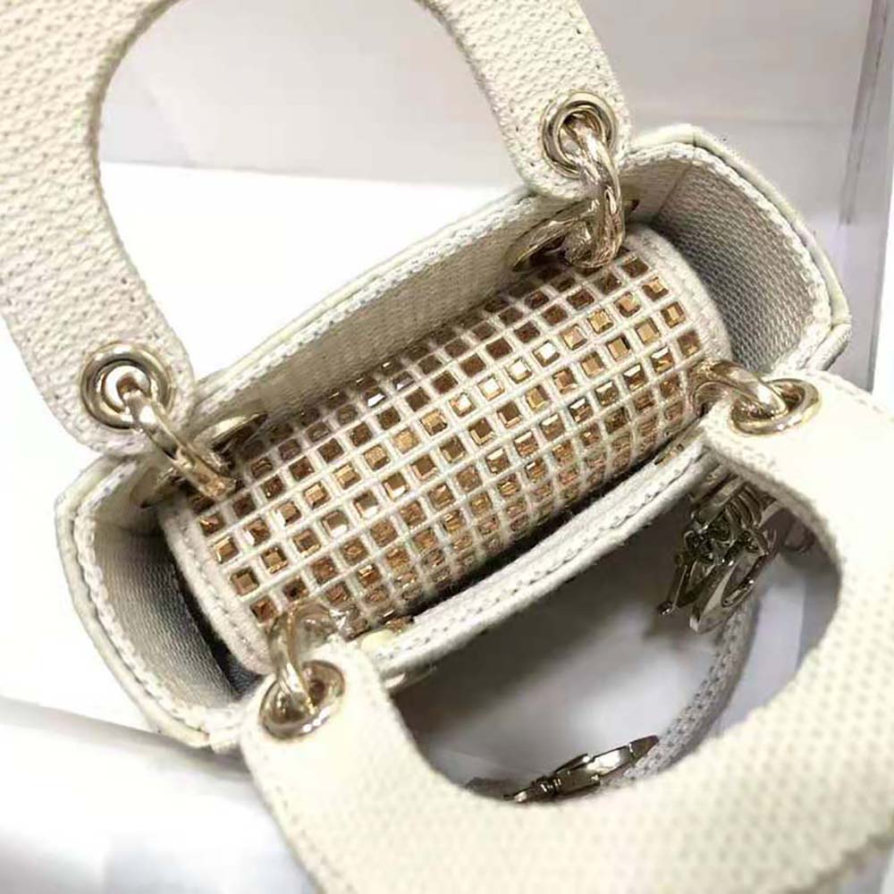 Dior Women Mini Lady Dior Bag Square Embroidery Set with White Multicolor Strass - image 5